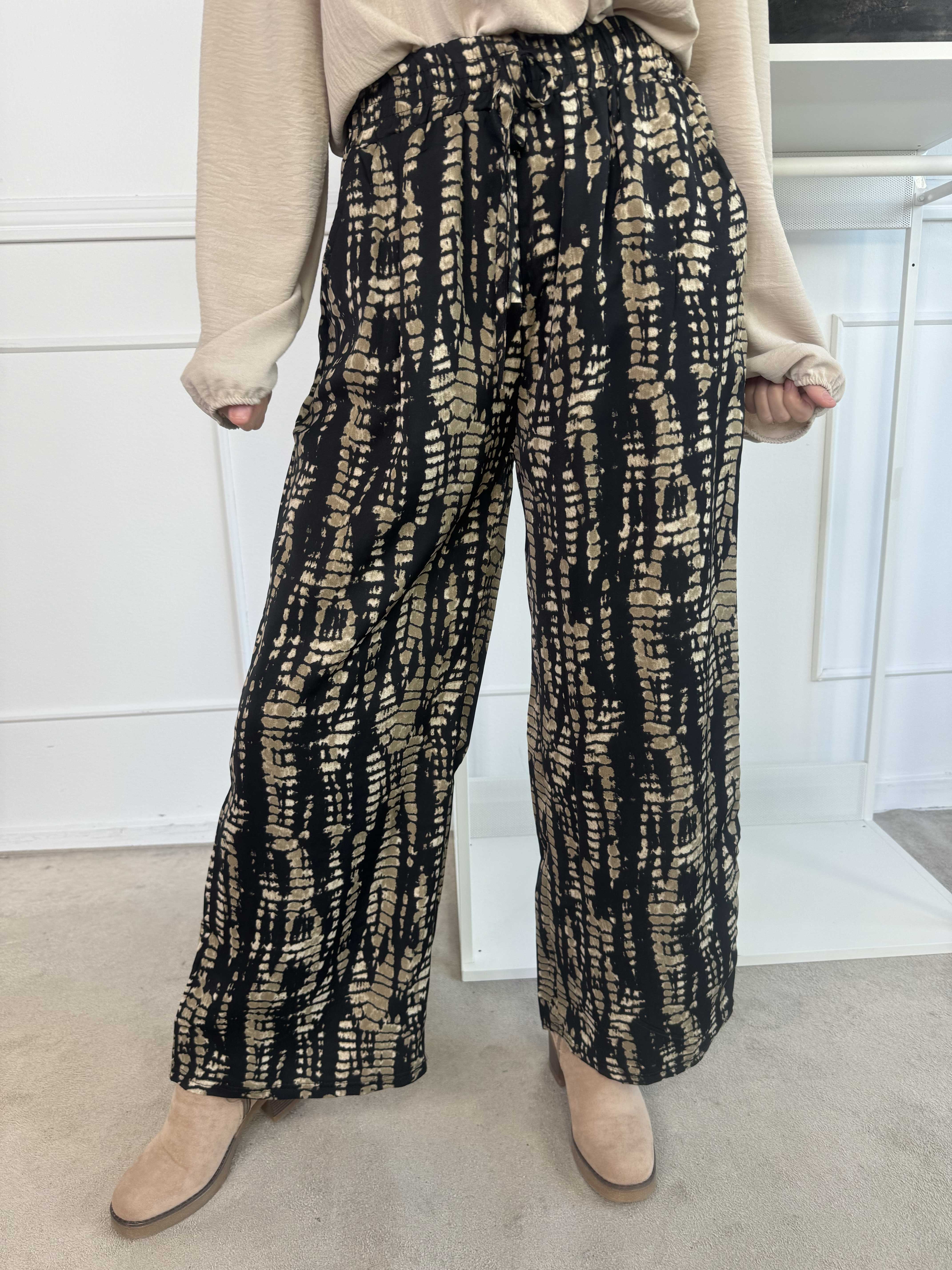 Alexa - Mönstrade lösa byxor med resår i midjan